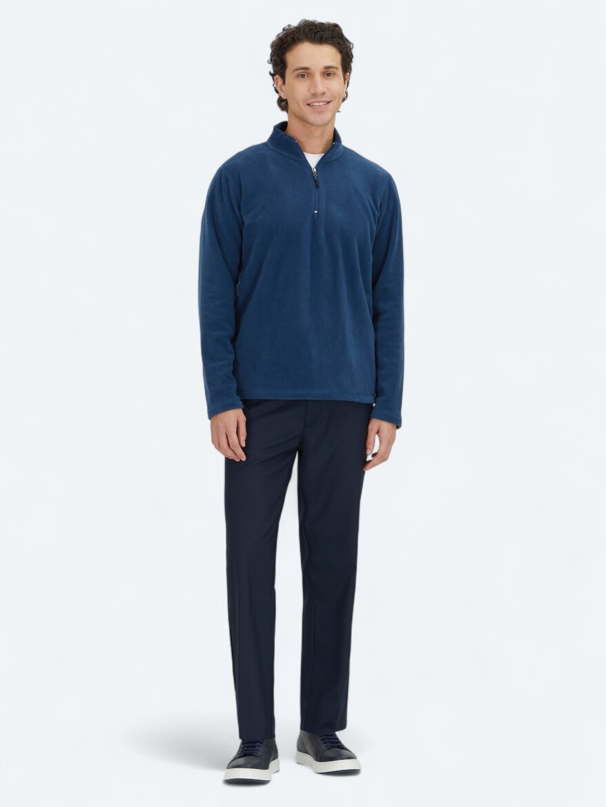 İndigo Dik Yaka Düz Polar Sweatshırt - KİP