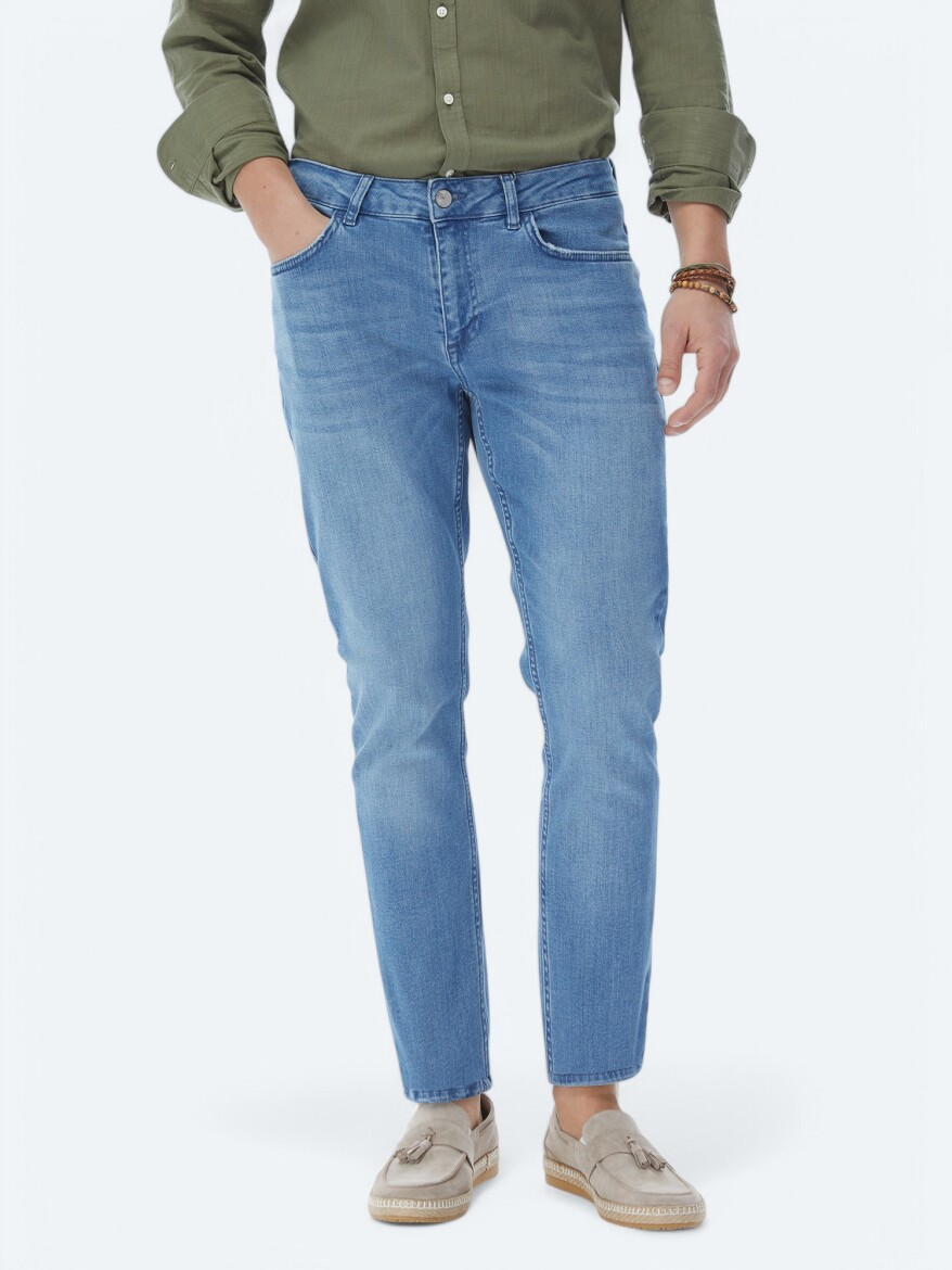 Indigo Slim Fit Denim Cotton Blended Trousers - 2