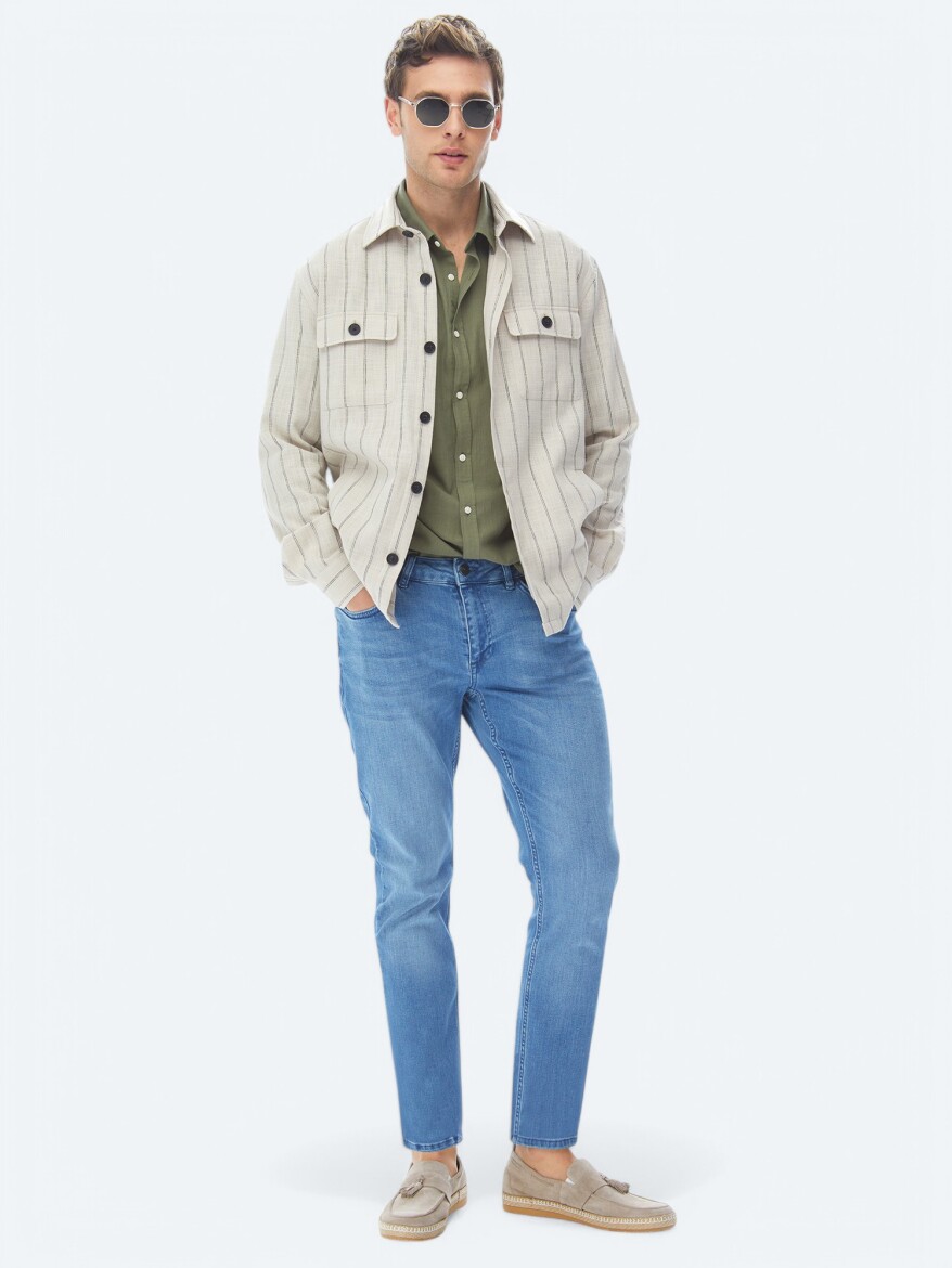 Indigo Slim Fit Denim Cotton Blended Trousers - 3