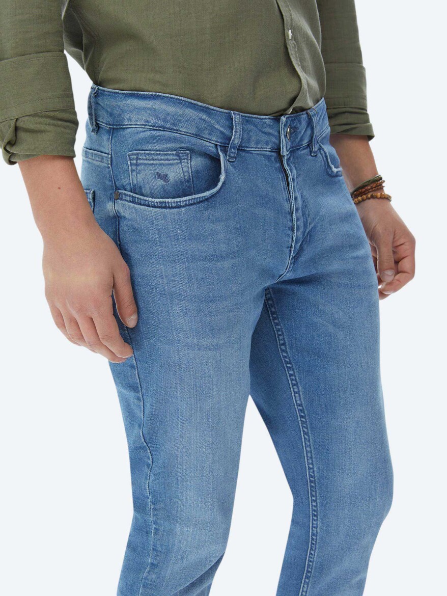 Indigo Slim Fit Denim Cotton Blended Trousers - 4