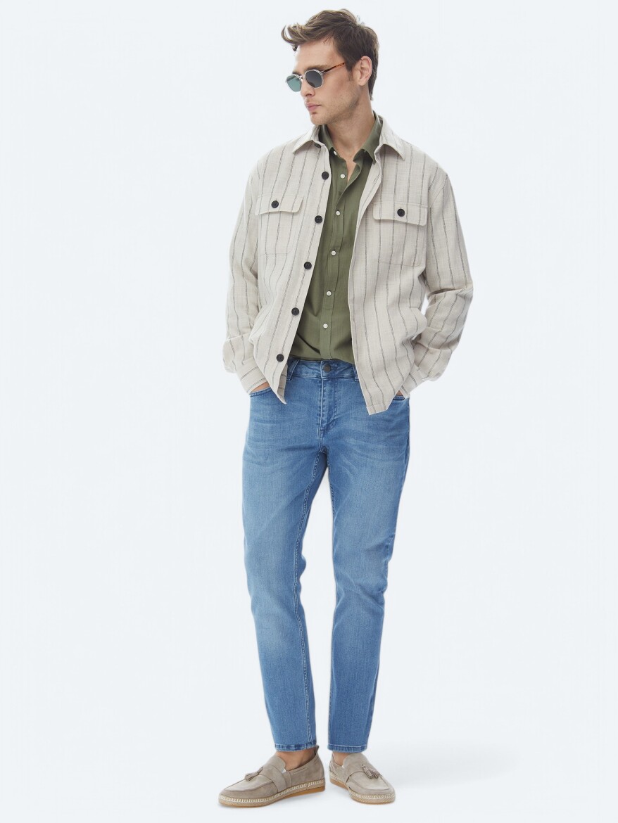 İndigo Slim Fit Denim Pamuk Karışımlı Pantolon - 1