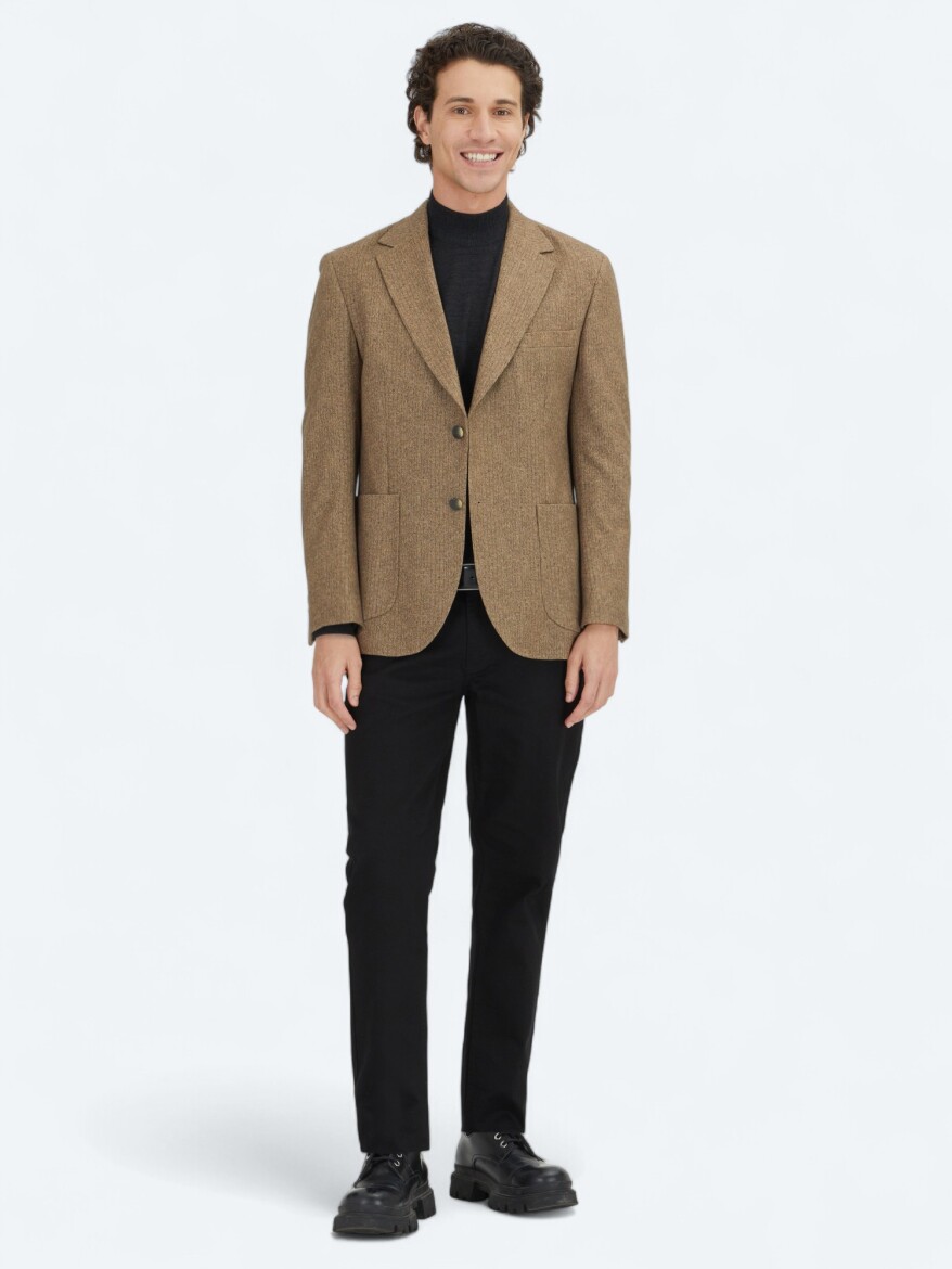 Kahverengi Baskılı Modern Fit Örme Ceket - KİP