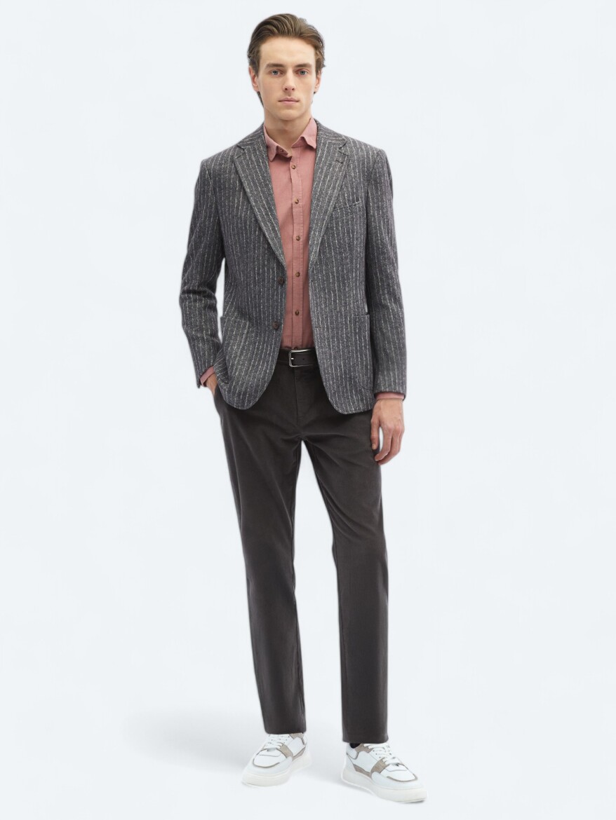 Kahverengi Çizgili Comfort Fit Örme Ceket - KİP