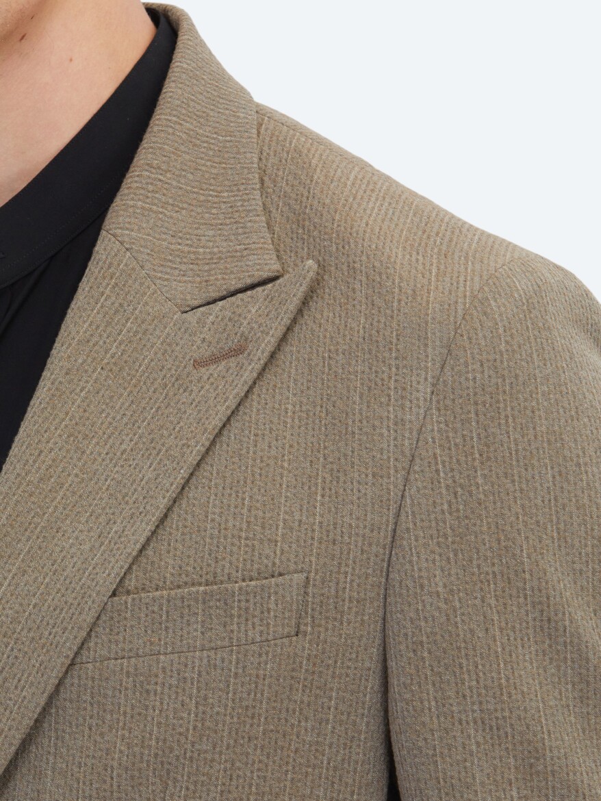 Kahverengi Çizgili Comfort Fit Takım Elbise - 4