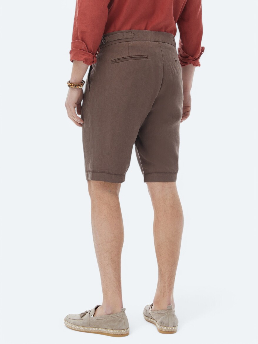 Kahverengi Dokuma Carrot Fit Casual Bermuda - 6