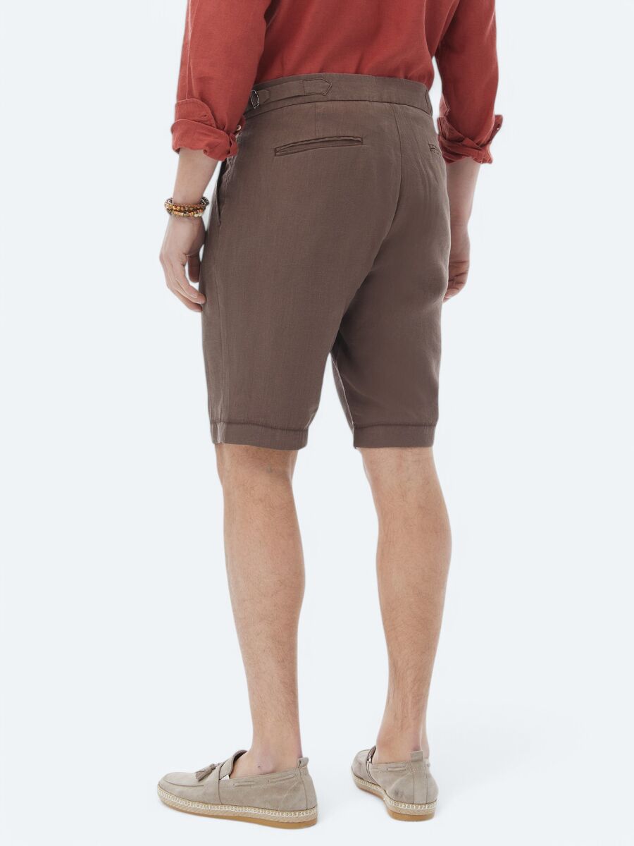 Kahverengi Dokuma Carrot Fit Casual Bermuda - 6