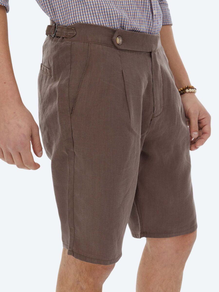 Kahverengi Dokuma Carrot Fit Casual Bermuda - 3
