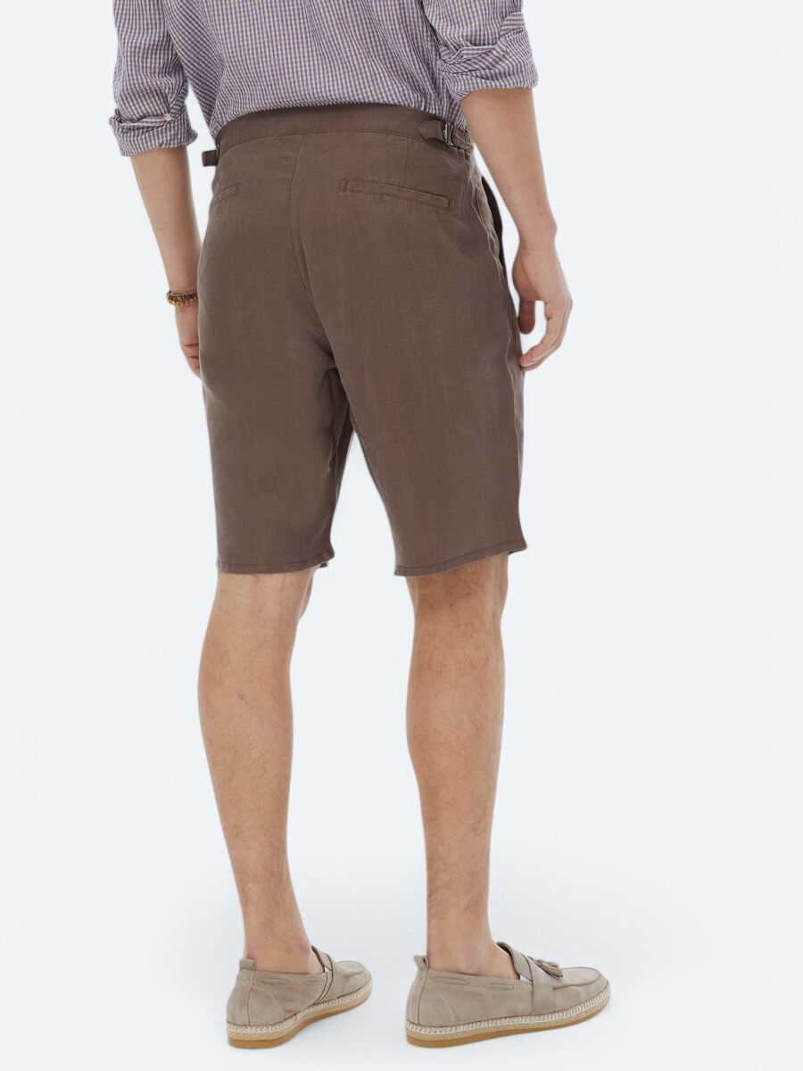 Kahverengi Dokuma Carrot Fit Casual Bermuda - 5