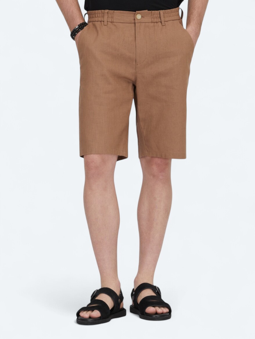 Kahverengi Dokuma Jogging Fit Casual Pamuk Karışımlı Bermuda - 2