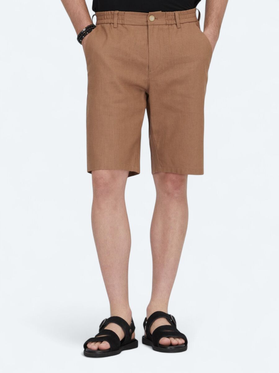 Kahverengi Dokuma Jogging Fit Casual Pamuk Karışımlı Bermuda - 2