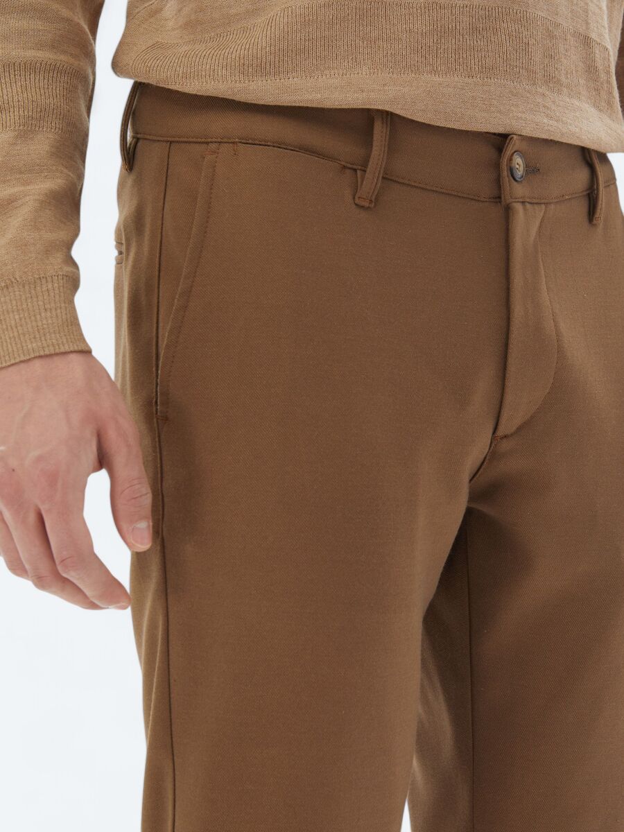 Kahverengi Dokuma Slim Fit Casual Pantolon - 4