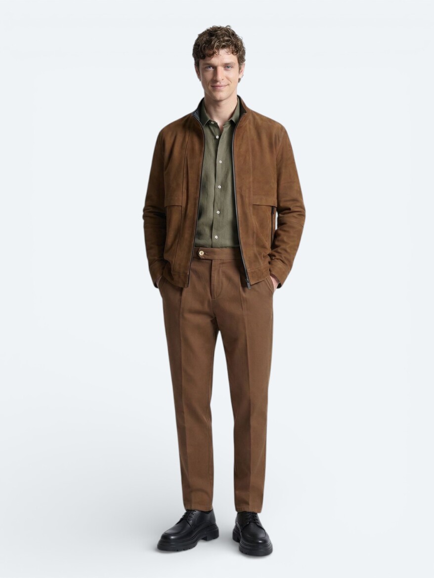 Karamel Regular Fit Dik Yaka Casual Deri Mont - KİP