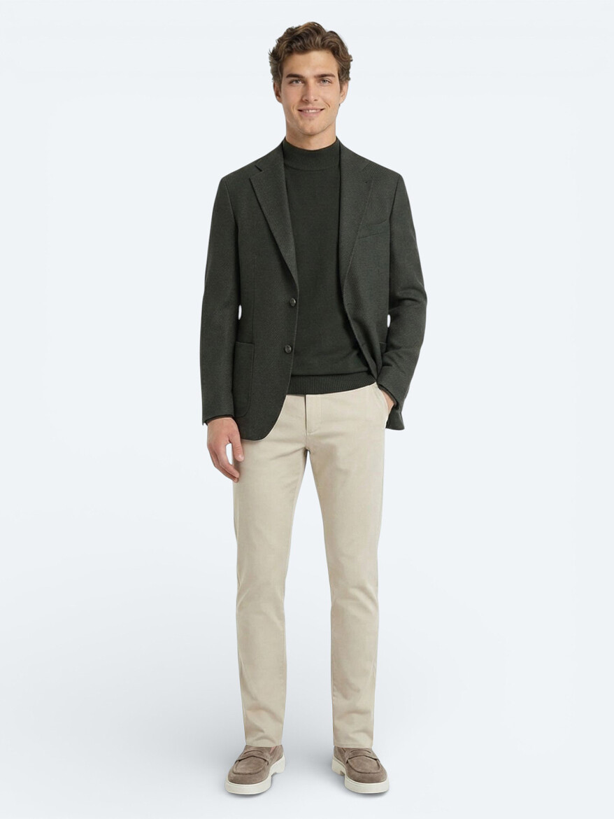 Khaki Modern Fit Wool Blended Jacket - KİP