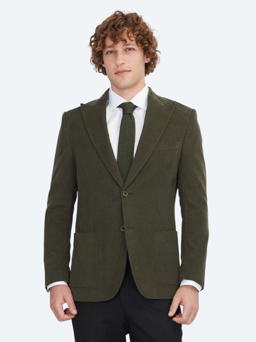 Khaki Ribbed Modern Fit 100% Cotton Jacket - KİP