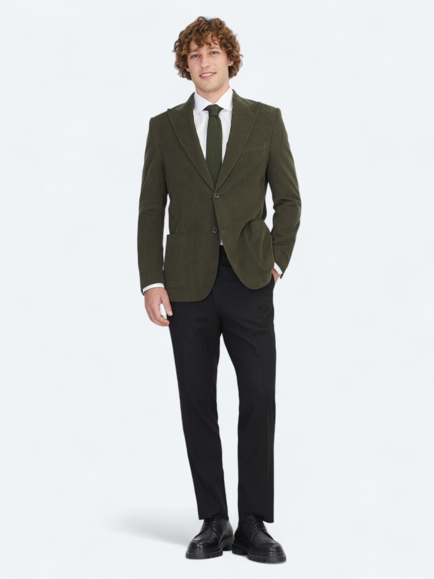 Khaki Ribbed Modern Fit 100% Cotton Jacket - KİP