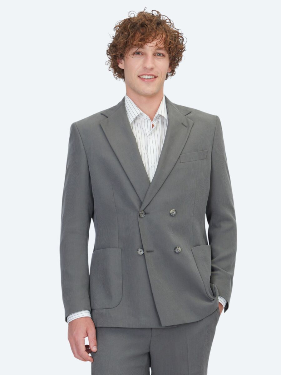 Khaki Striped Modern Fit Suit - 1