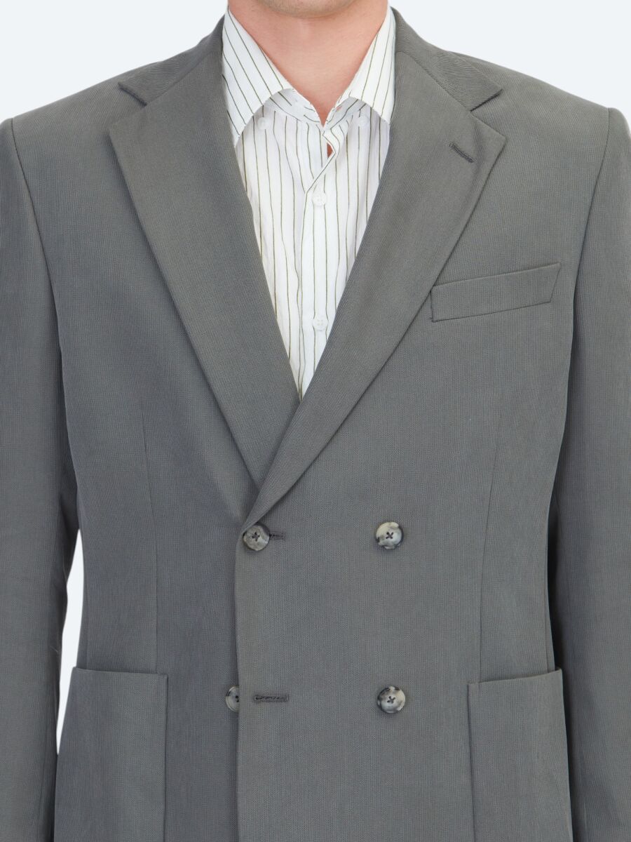 Khaki Striped Modern Fit Suit - 4