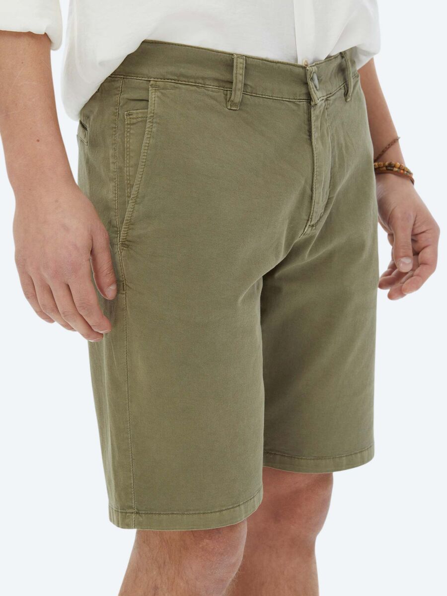 Khaki Weaving Slim Fit Casual Cotton Blended Bermuda - 4