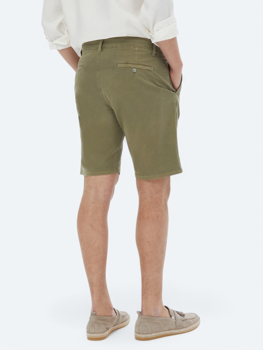 Khaki Weaving Slim Fit Casual Cotton Blended Bermuda - 6