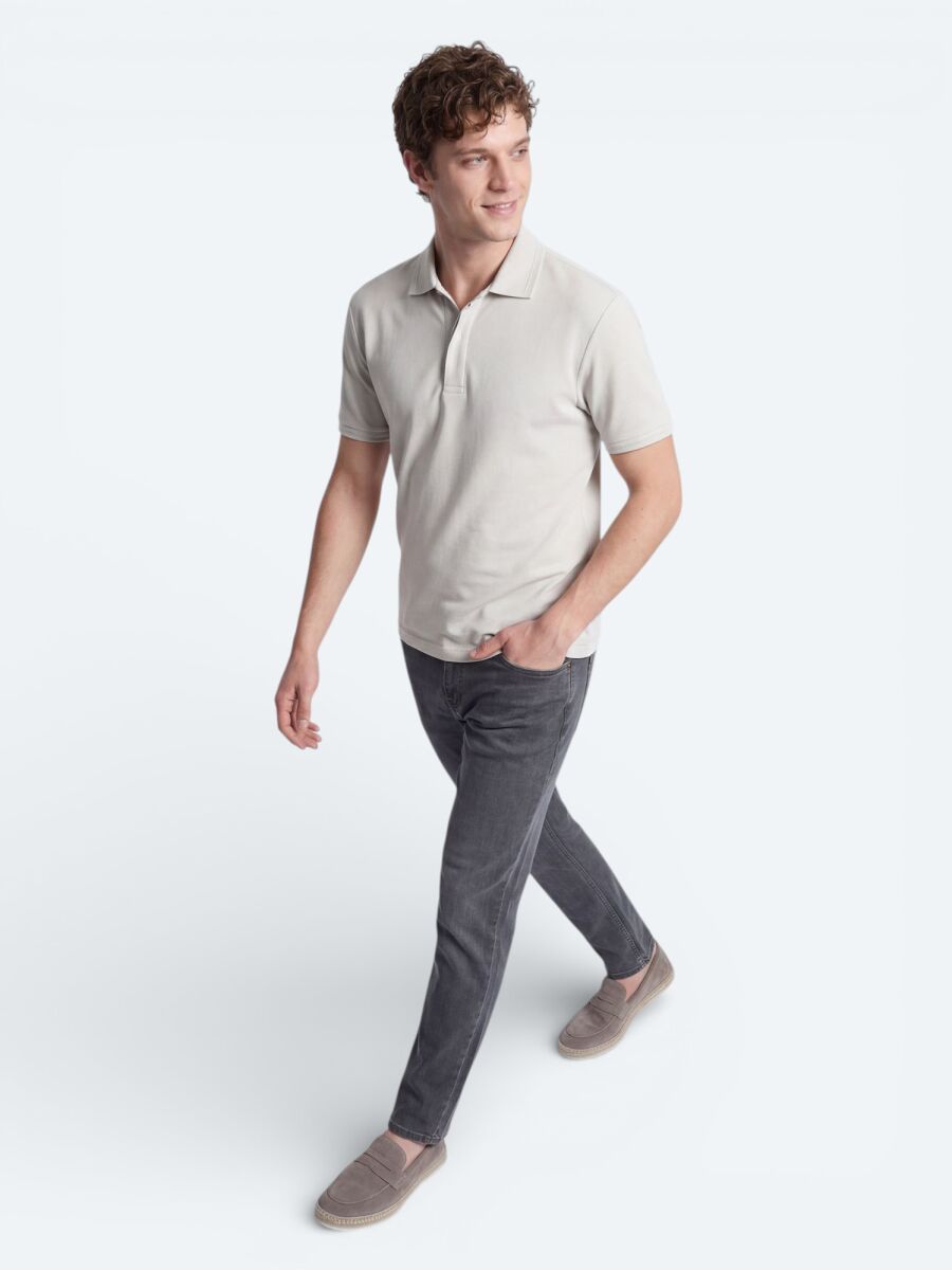 Kırık Beyaz Düz %100 Pamuk T-Shirt - 3