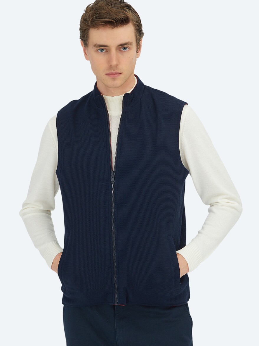 Kırmızı Regular Fit Dik Yaka Casual Örme Çift Taraflı Spor Yelek - KİP