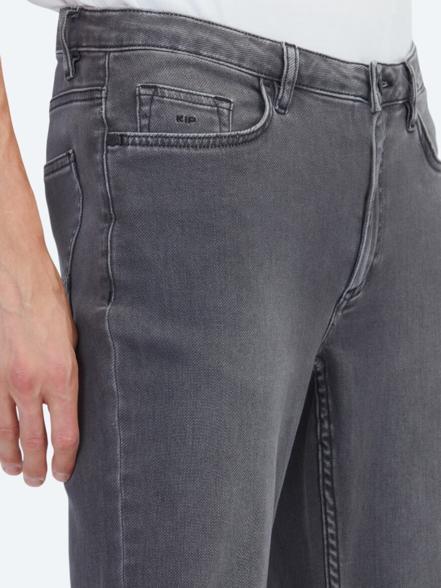 Koyu Gri Slim Fit Denim Pamuk Karışımlı Pantolon - 3
