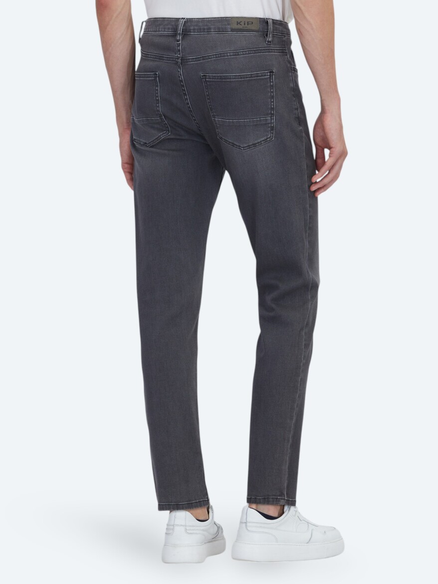 Koyu Gri Slim Fit Denim Pamuk Karışımlı Pantolon - 4