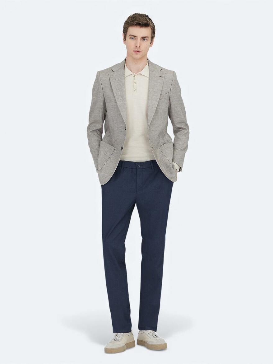 Koyu Kahve Desenli Modern Fit Yün Karışımlı Ceket - KİP