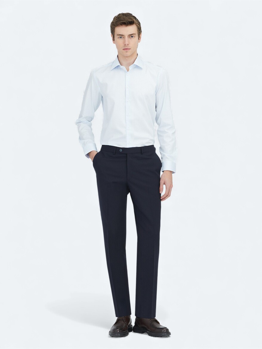 Koyu Mavi Düz Slim Fit Dokuma Klasik %100 Pamuk Gömlek - KİP