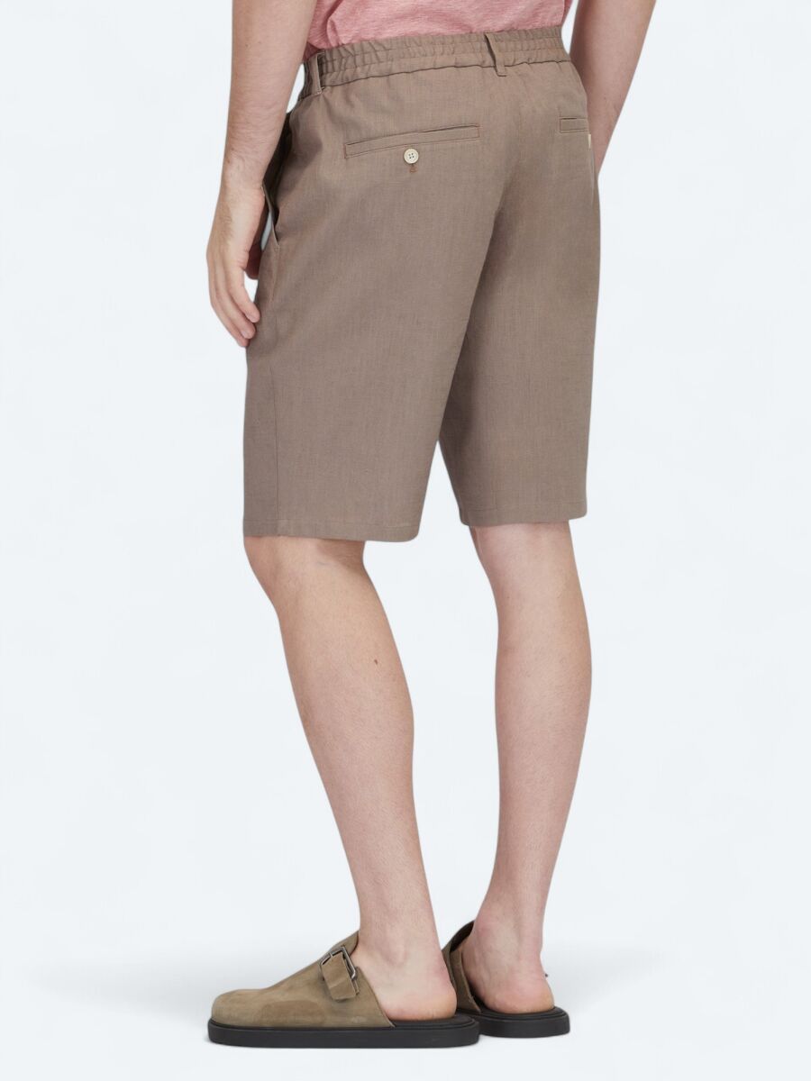 Koyu Vizon Dokuma Jogging Fit Casual Pamuk Karışımlı Bermuda - 4