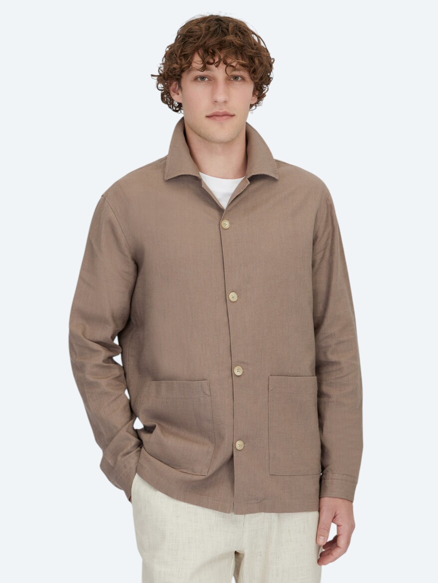 Koyu Vizon Regular Fit Dokuma Pamuk Karışımlı Overshırt - KİP