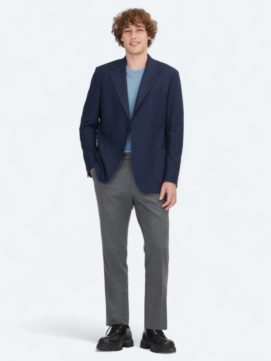 Lacivert Çizgili Comfort Fit Örme Ceket - KİP