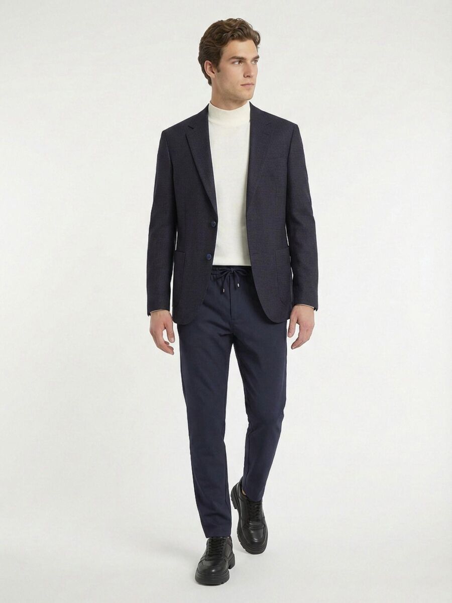 Lacivert Desenli Modern Fit Yün Karışımlı Ceket - 2