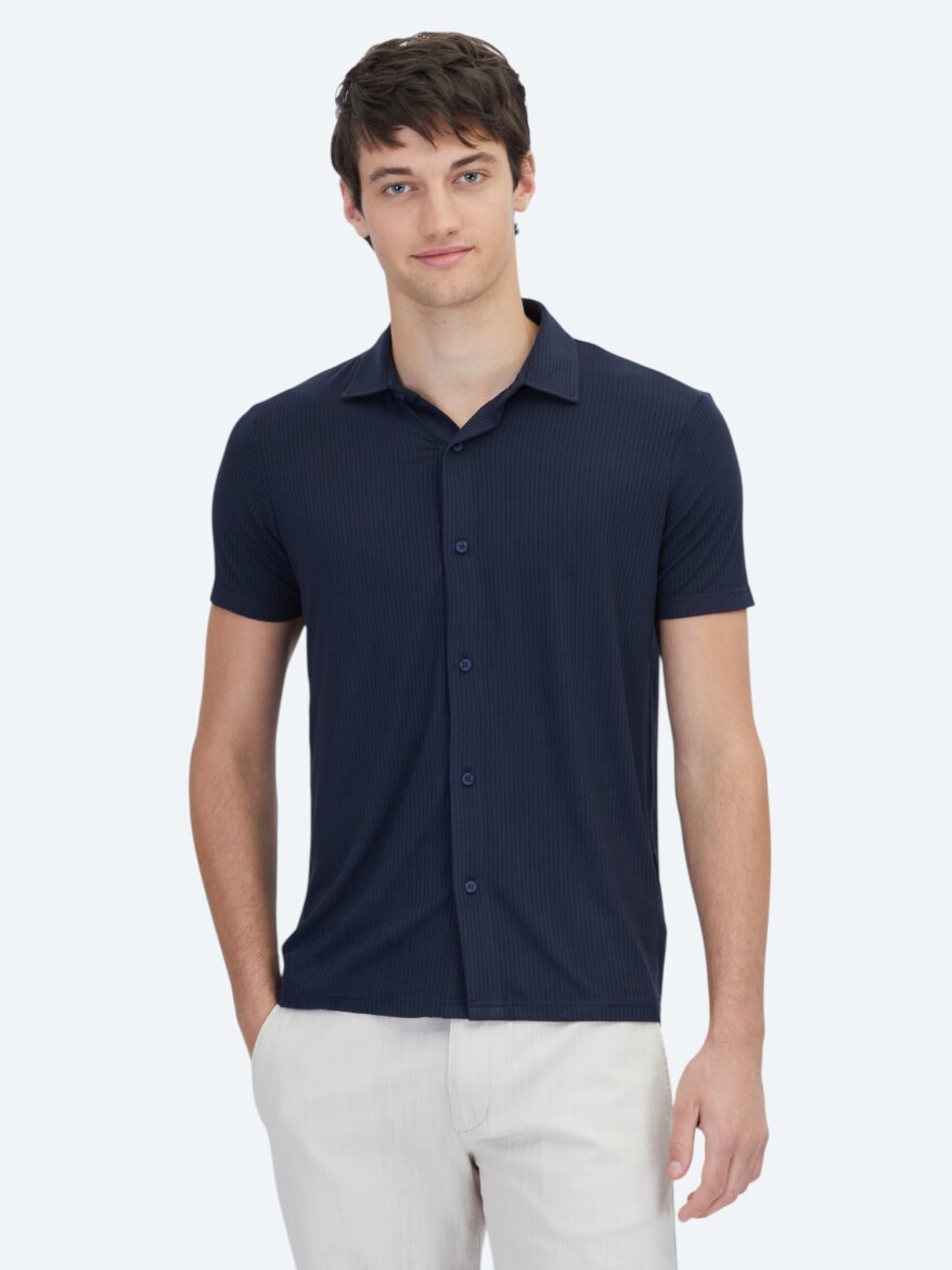 Lacivert Desenli Regular Fit Casual Gömlek - 1