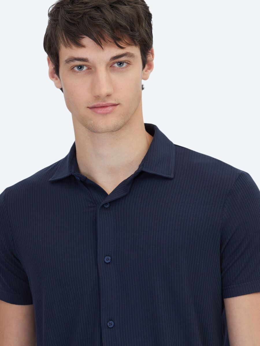 Lacivert Desenli Regular Fit Casual Gömlek - 4