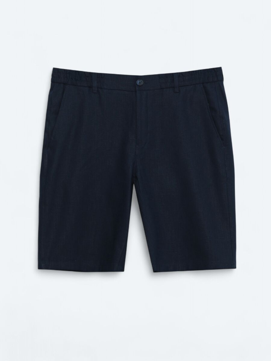 Lacivert Dokuma Jogging Fit Casual Pamuk Karışımlı Bermuda - 5