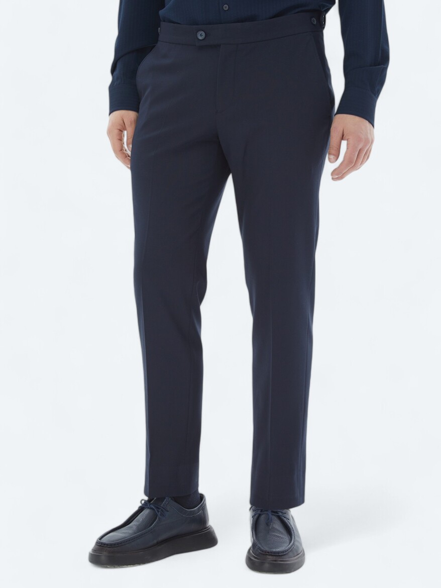 Lacivert Dokuma Regular Fit Casual Pantolon - KİP