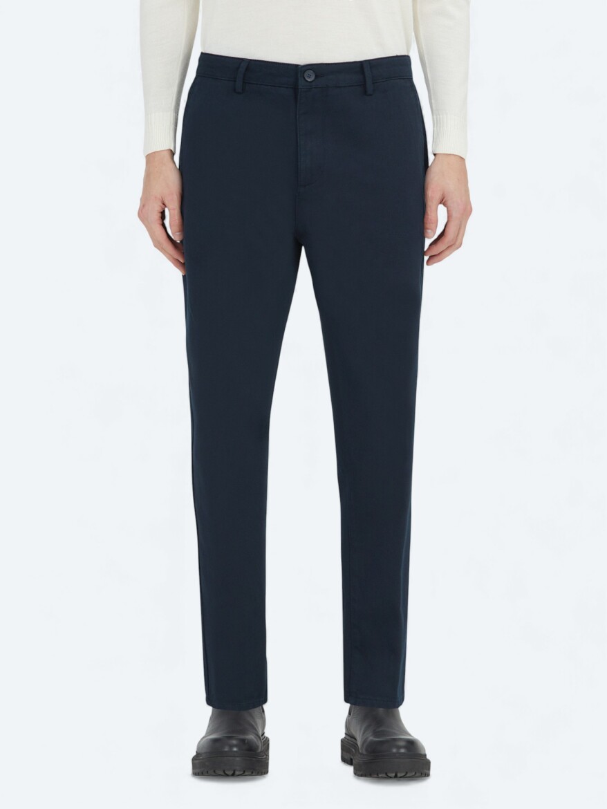 Lacivert Dokuma Relaxed Fit Casual Pamuk Karışımlı Pantolon - KİP