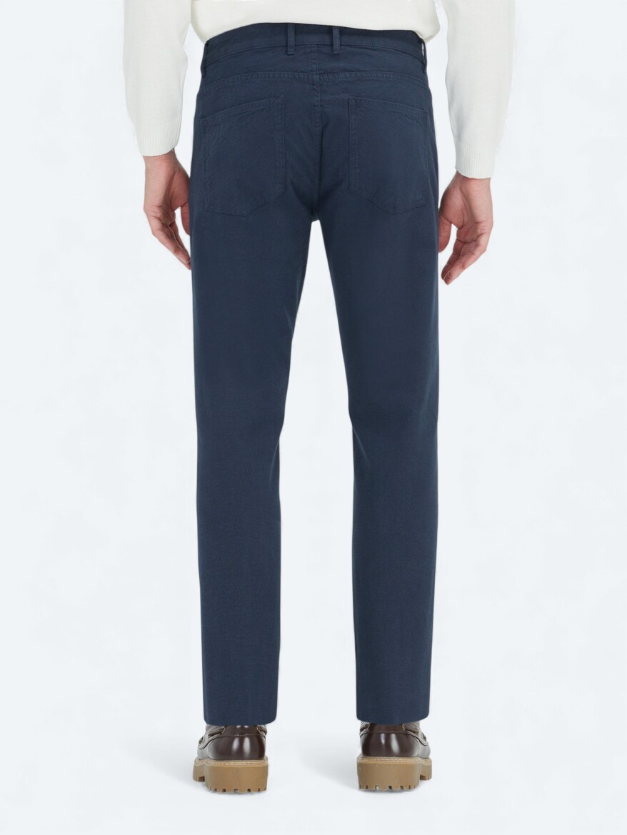 Lacivert Düz Dokuma Slim Fit Spor Pamuk Karışımlı Pantolon - 4