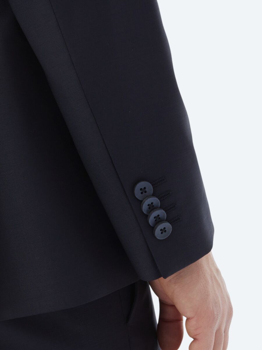 Lacivert Düz Modern Fit Yün Karışımlı Takım Elbise - 4