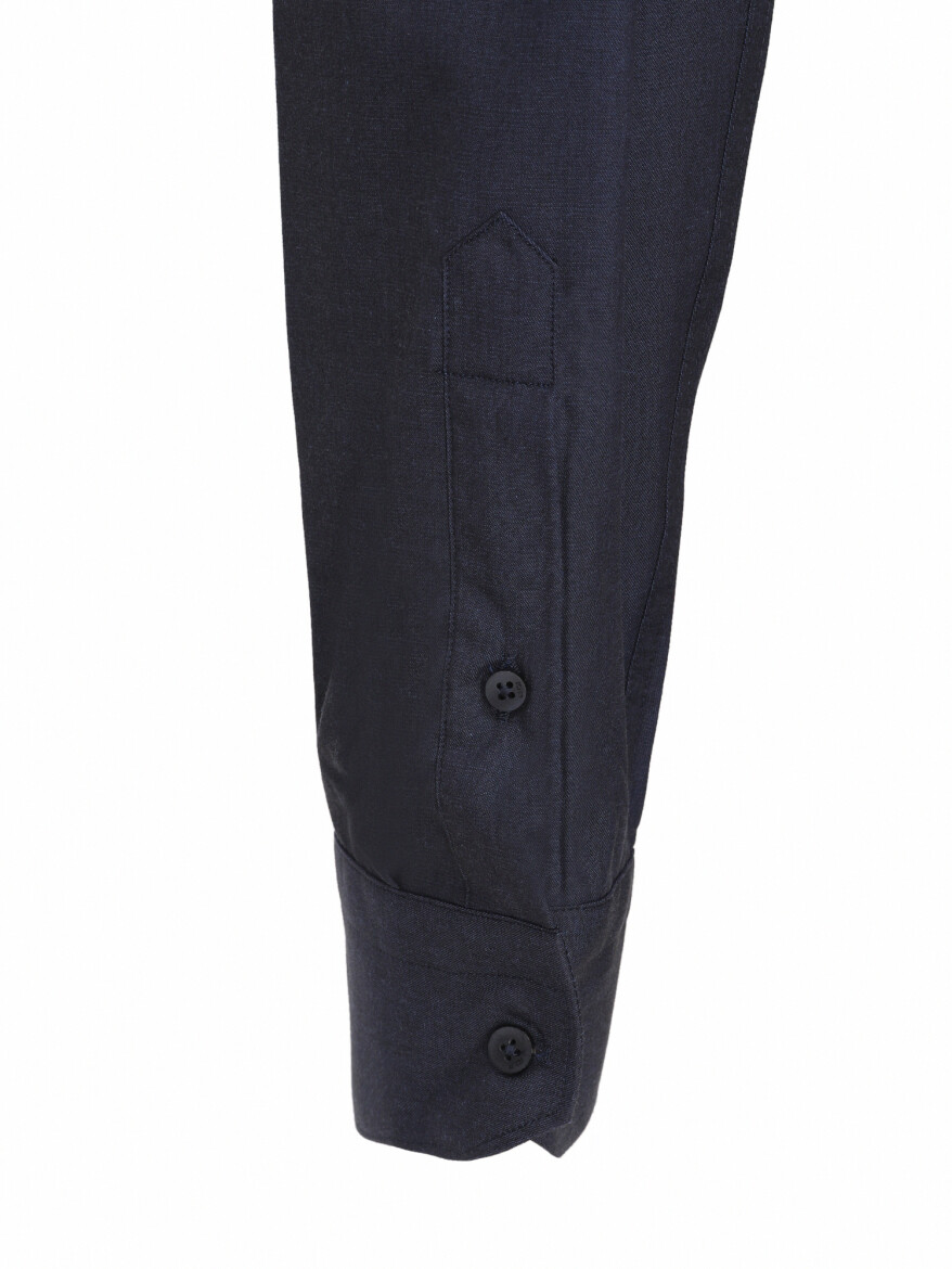 Lacivert Düz Slim Fit Dokuma Klasik Pamuk Karışımlı Gömlek 