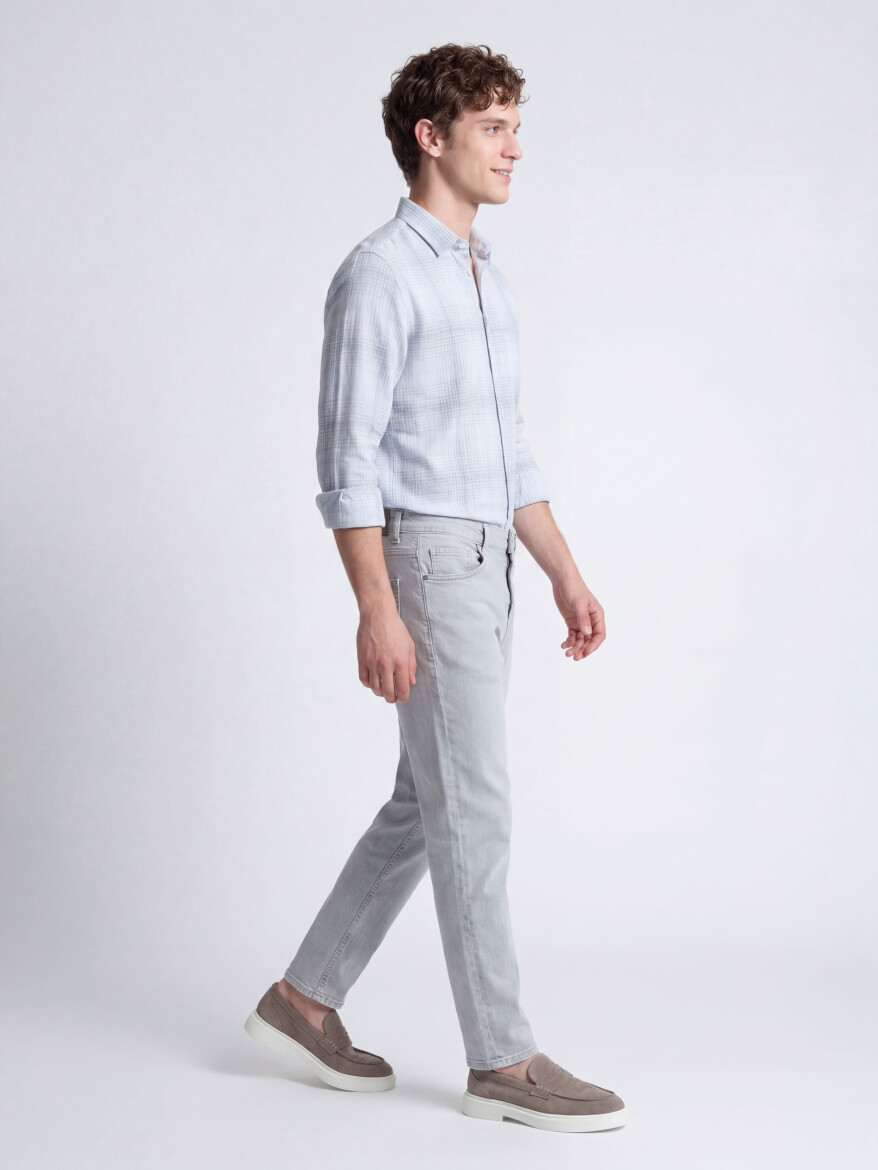 Lacivert Kareli Regular Fit Dokuma Casual Pamuk Karışımlı Gömlek - 3