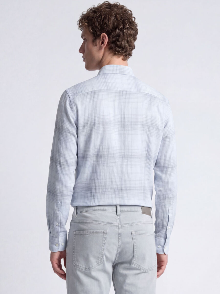 Lacivert Kareli Regular Fit Dokuma Casual Pamuk Karışımlı Gömlek - 4