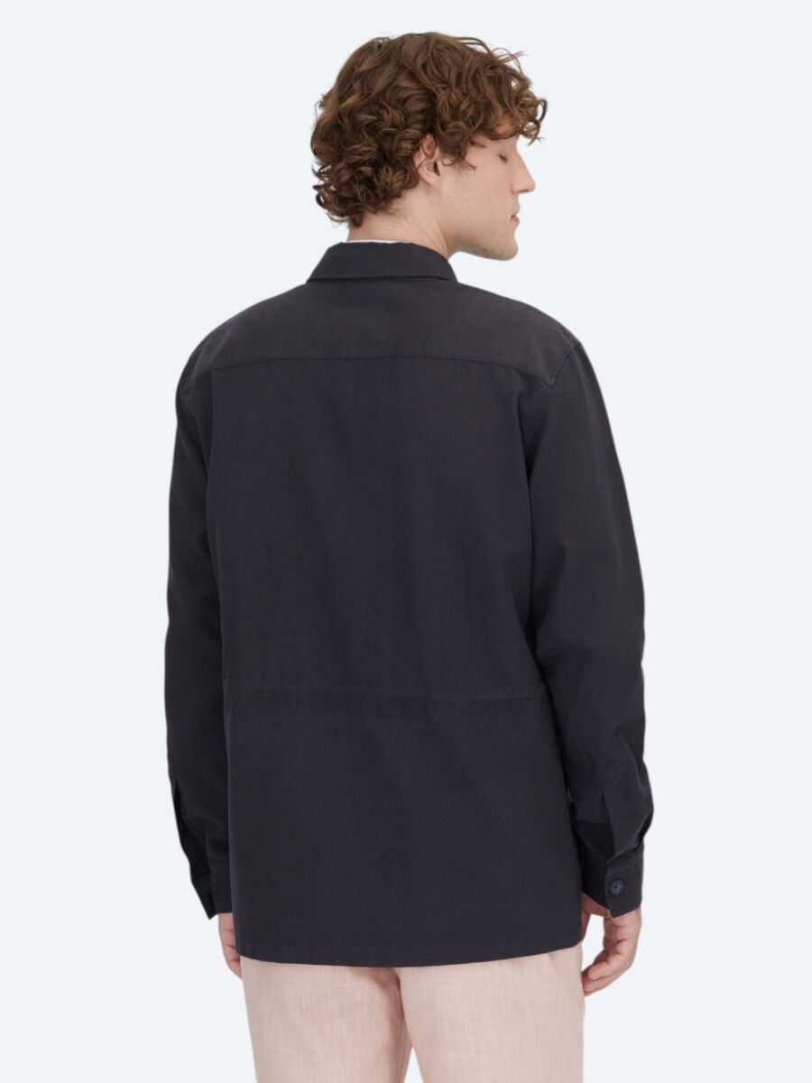 Lacivert Oversize Fit Dokuma Pamuk Karışımlı Overshırt - 7