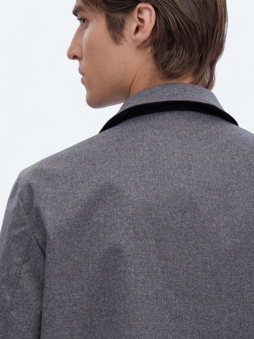 Lacivert Regular Fit Dik Yaka Casual Dokuma Pardösü - 6