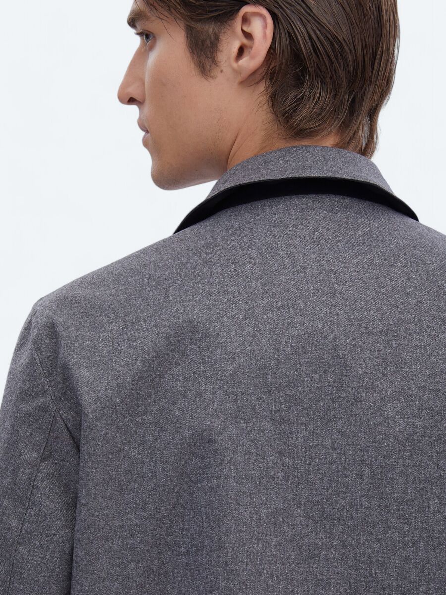 Lacivert Regular Fit Dik Yaka Casual Dokuma Pardösü - 6