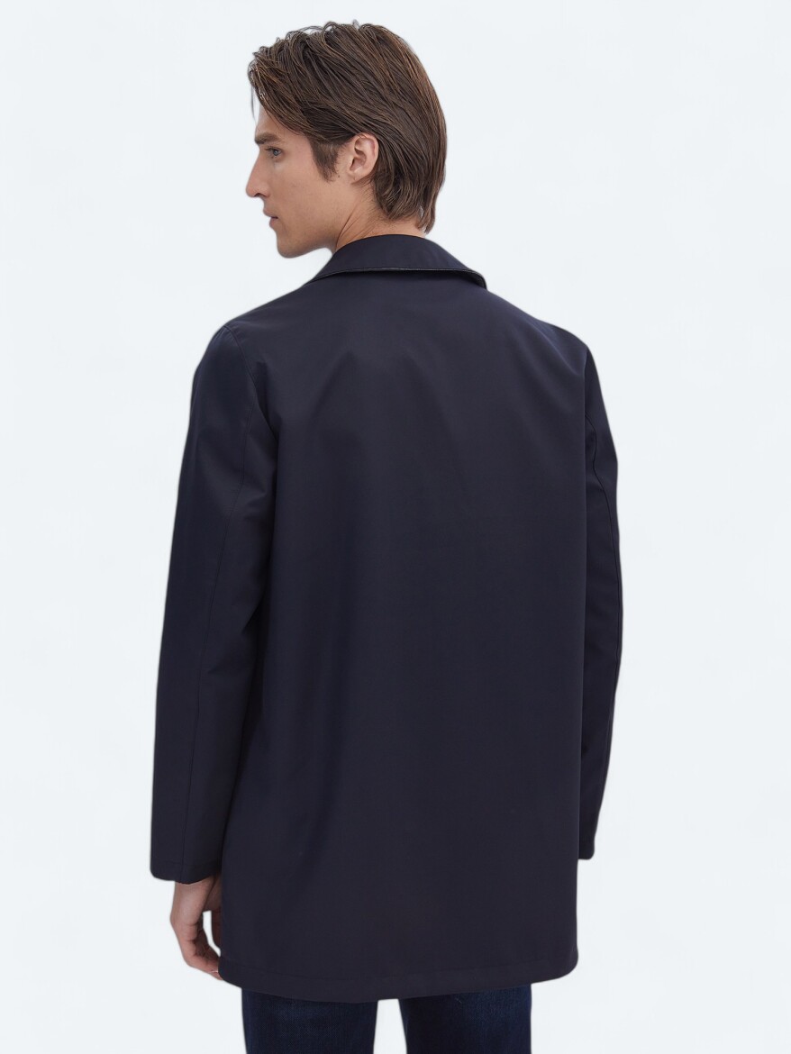 Lacivert Regular Fit Dik Yaka Casual Dokuma Pardösü - 9