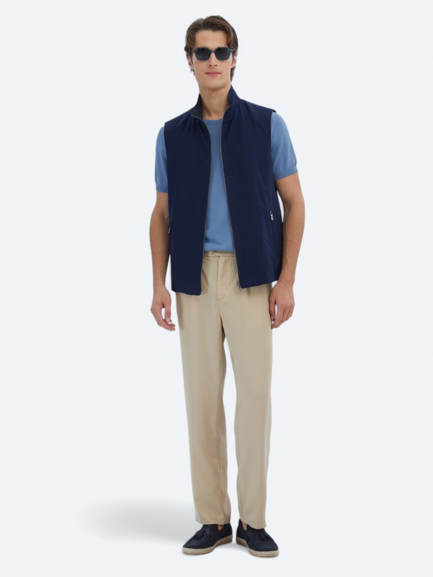 Lacivert Regular Fit Dik Yaka Casual Dokuma Spor Yelek - KİP