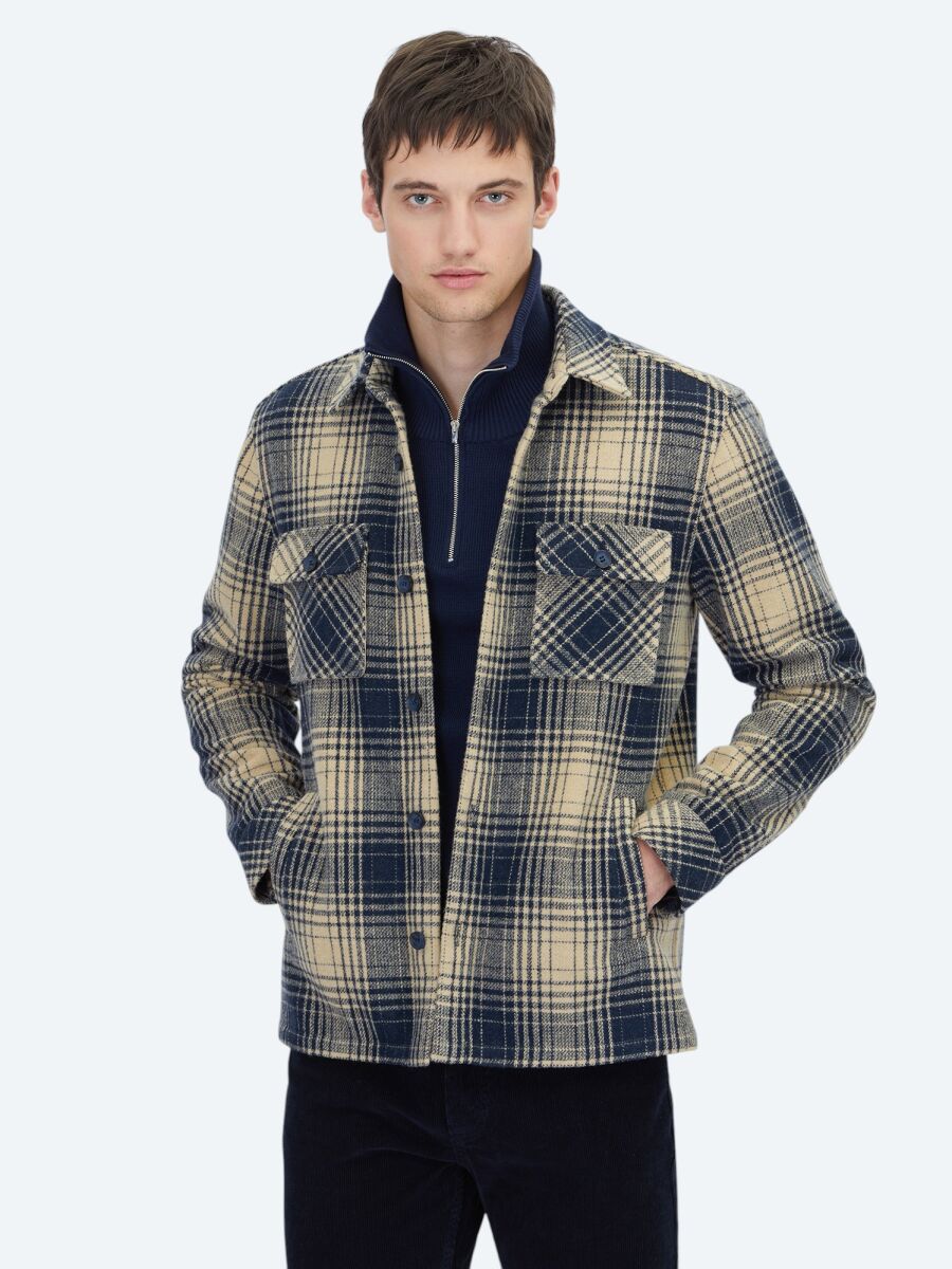 Lacivert Regular Fit Dokuma Overshırt - 1