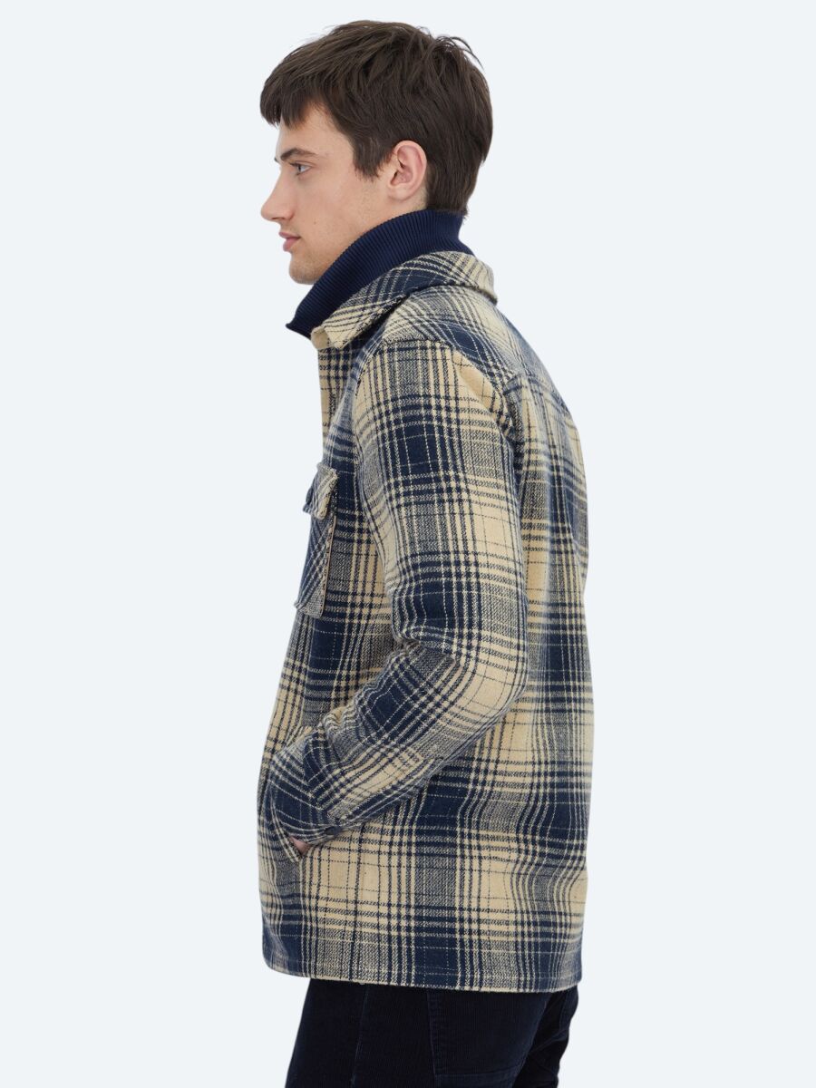 Lacivert Regular Fit Dokuma Overshırt - 3